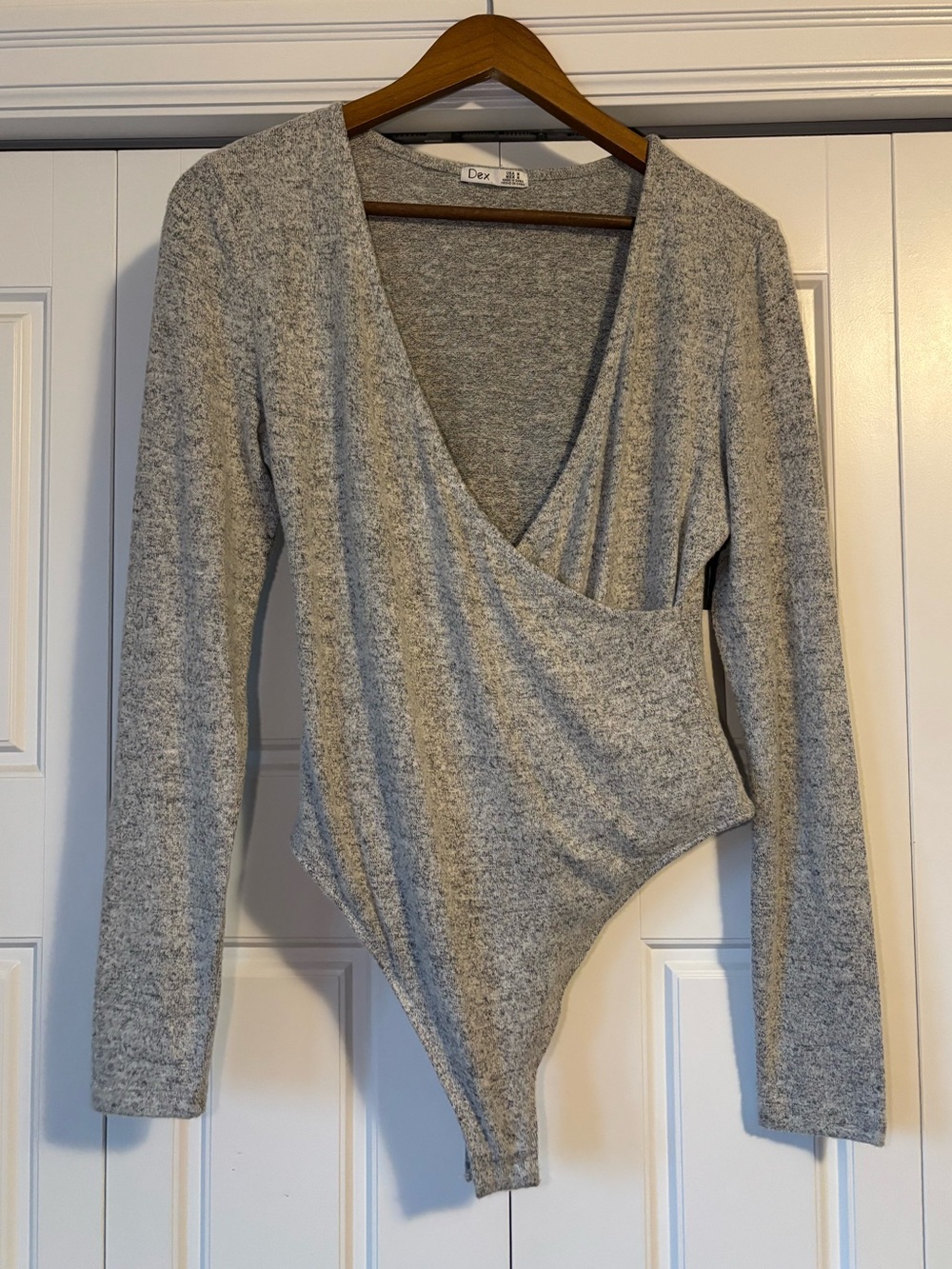 Dex, heather grey wrap style longsleeve bodysuit